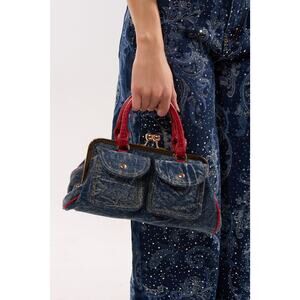 Akira On the Flight Cargo Coin Purse Denim Kisslock Red Handbag NWT Coquette